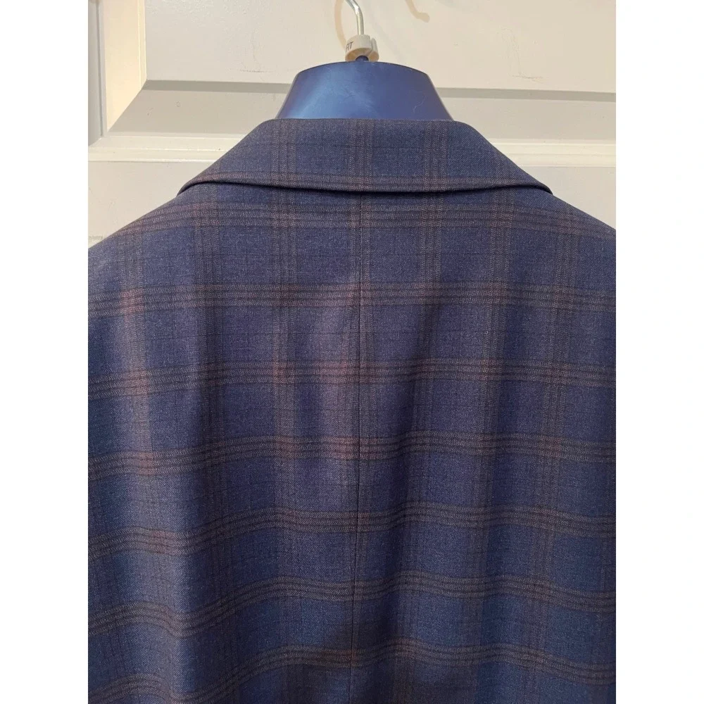 Kilburne Finch Mens Blue Plaid Tailored Fit 2 Piece Suit 48L 42W 39L Unaltered